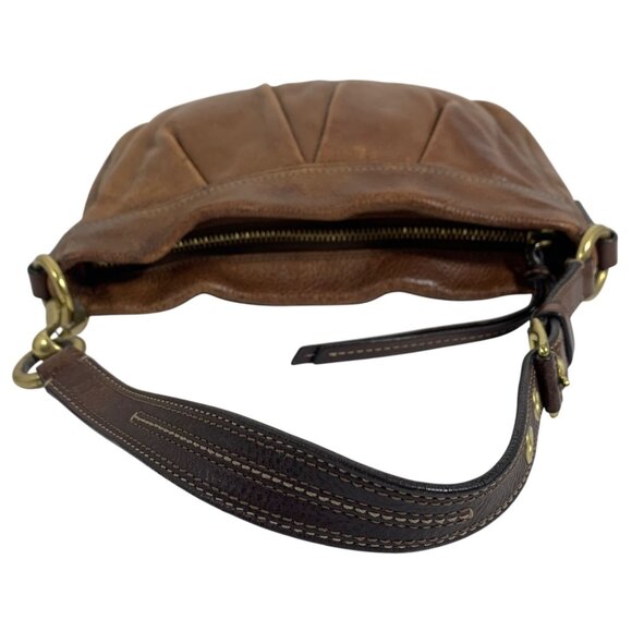 Coach 12917 Hamptons Brown Pleated Leather Hobo Shoulder Bag Zip Top Handbag - Picture 8 of 13